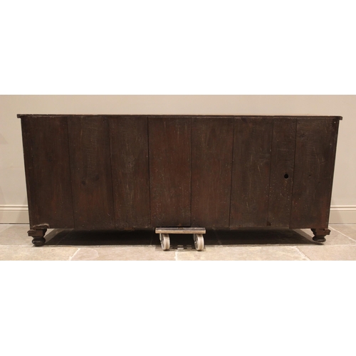 771 - A George III oak, mahogany and rosewood crossbanded housekeepers cupboard, the upper section of brea... 