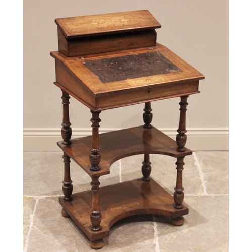 789 - A Victorian walnut davenport / étagère, the hinged stationery compartment above a skiver inset writi... 