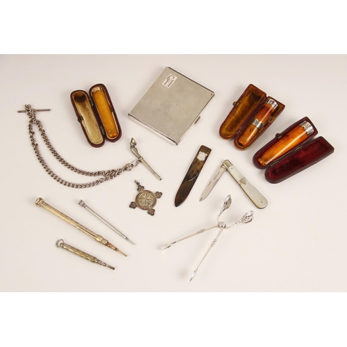8 - A selection of late 19th/early 20th century accessories, to include a George VI silver cigarette cas... 
