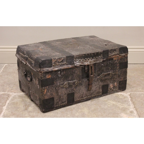 820 - A 19th century studded leather trunk by Gough and Watkins, Cheap Street, Bath, the rectangular trunk... 