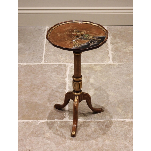 868 - A mahogany chinoiserie wine table, mid 20th century, the circular top with a moulded scalloped rim, ... 