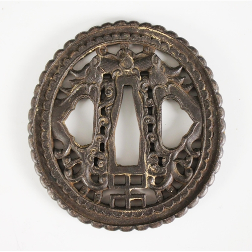 426 - A Japanese Tsuba, Edo Period (1603-1868), Kiku-Gata, with cloud shaped kozuka hitsu-ana and kagai hi... 