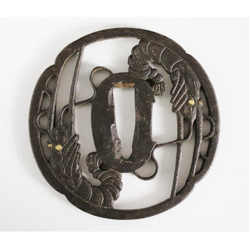 427 - A Japanese Tsuba, Edo Period (1603-1868), Mokko-Gata, the pierced Ji formed as two lobsters, 7.9cm x... 