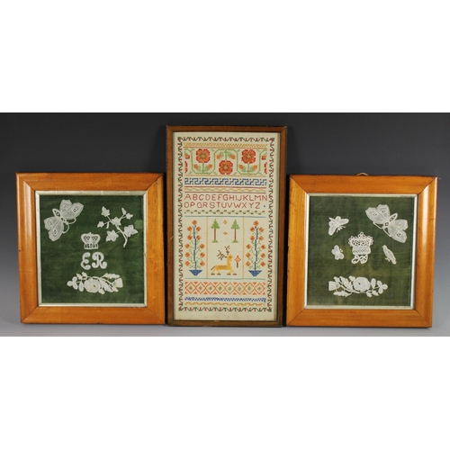 611 - A near pair of Honiton lace pictures, possibly created for the coronation of Edward VII and dated 19... 