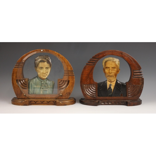 655 - Two Mexican 'Fotoescultura' photographic and painted portraits, circa 1940, depicting a man and woma... 