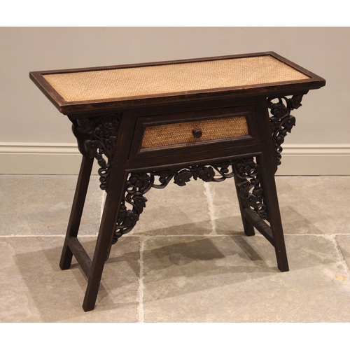 841 - A Chinese influence rattan and hardwood console table, 20th century, the framed rectangular top with... 