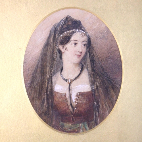 164 - Continental school (19th century),  
An oval portrait miniature depicting a young lady in jewelled h... 