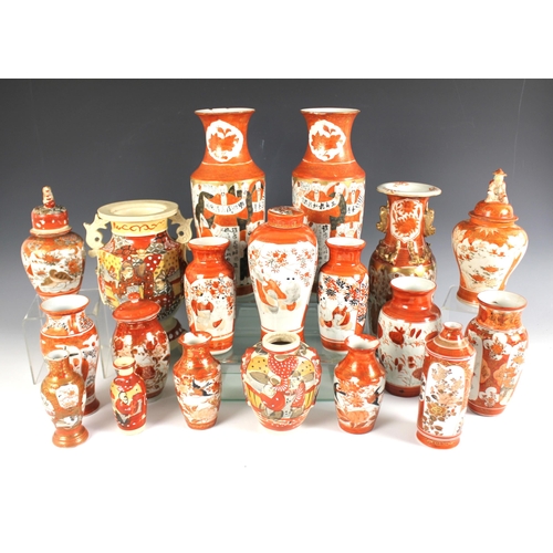 412 - A collection of Japanese Kutani porcelain vases, Meiji period (1868-1912) and later, predominantly o... 