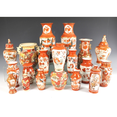 412 - A collection of Japanese Kutani porcelain vases, Meiji period (1868-1912) and later, predominantly o... 