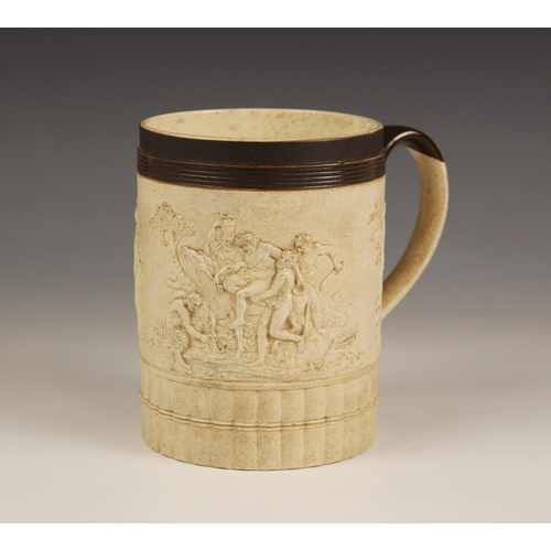 467 - An Adams mug, early 19th century, the cylindrical mug with straw and salt glazed body externally dec... 