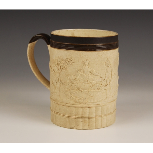 467 - An Adams mug, early 19th century, the cylindrical mug with straw and salt glazed body externally dec... 