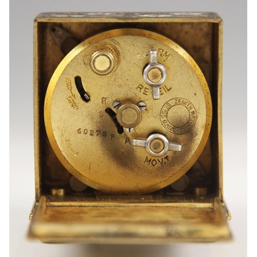 689 - A Zenith miniature travel alarm clock, early 20th century, the floral cloisonné case enclosing the 4... 