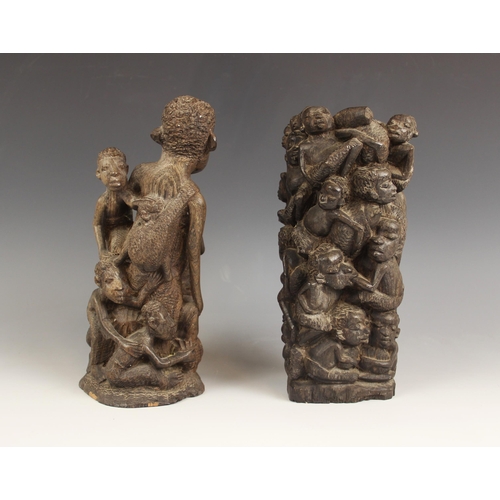 442A - Two Congolese tribal carvings of fertility, each depicting a maternal figure with children, 23cm hig... 