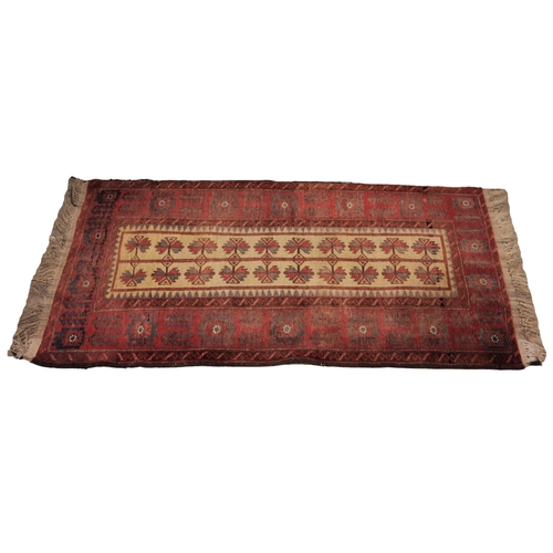 635 - A North Persian Khorassan type rug, in red, grey and ivory colourways, the central ivory field with ... 