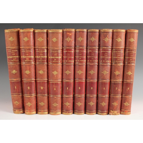 211 - DECORATIVE BINDINGS: Figuier (Louis), LES MERVEILLES DE LA SCIENCE, 6 vols, full red leather, gilt e... 