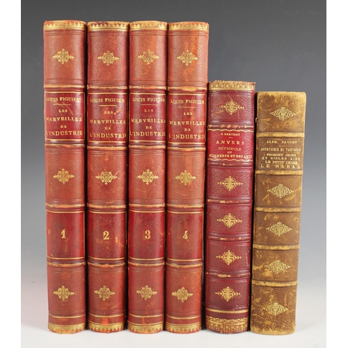 211 - DECORATIVE BINDINGS: Figuier (Louis), LES MERVEILLES DE LA SCIENCE, 6 vols, full red leather, gilt e... 