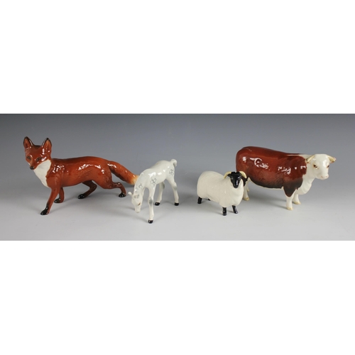 497 - A Beswick 'Champion of Champions' Hereford cow, design no. 1360, together with a Beswick fox, design... 