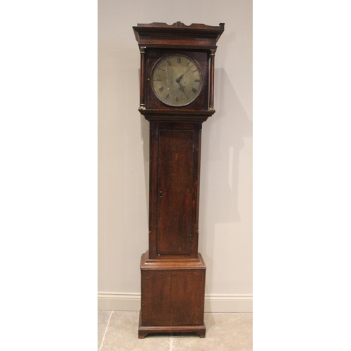 685 - A George III oak cased thirty hour longcase clock, the 32cm diameter circular brass dial applied wit... 