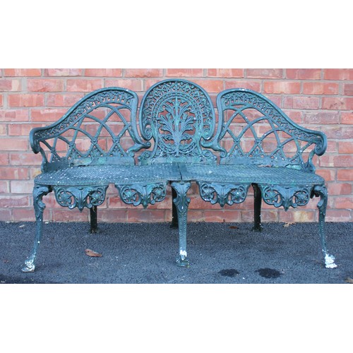 550 - A 19th century style painted metal garden/patio bench, 20th century, of concave form, the central op... 