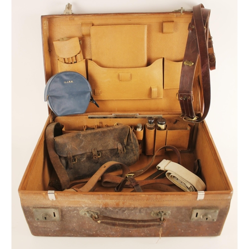 573 - A gentleman's leather suitcase with fitted interior, early 20th century, impressed initials 'R.B' to... 