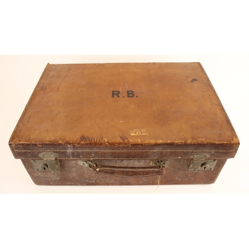 573 - A gentleman's leather suitcase with fitted interior, early 20th century, impressed initials 'R.B' to... 