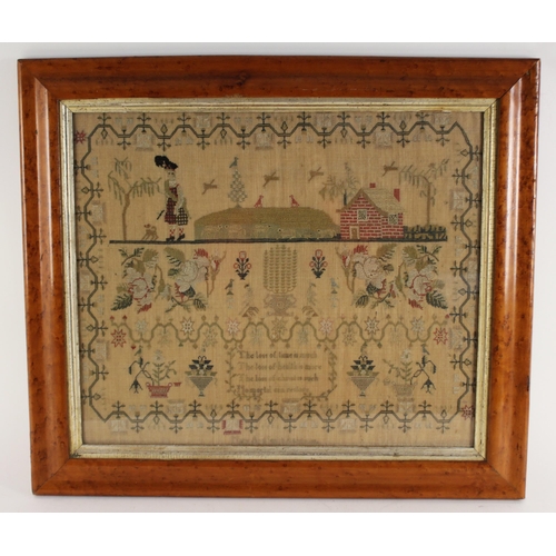 610 - A sampler dated 1830 (? last numeral indistinct), worked by Mary Ann Smith aged 10 years, possibly S... 