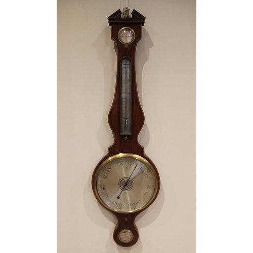 681 - A mid 19th century mahogany wheel barometer by 'Hudson Optician, Greenwich' the architectural pedime... 