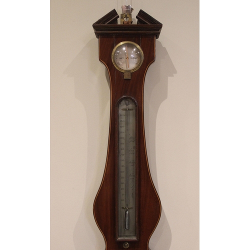 681 - A mid 19th century mahogany wheel barometer by 'Hudson Optician, Greenwich' the architectural pedime... 