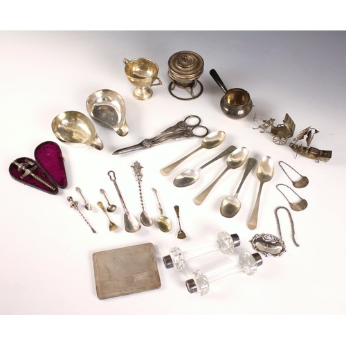 37A - A selection of silver and silver coloured tableware and accessories, to include two 18th century sil... 