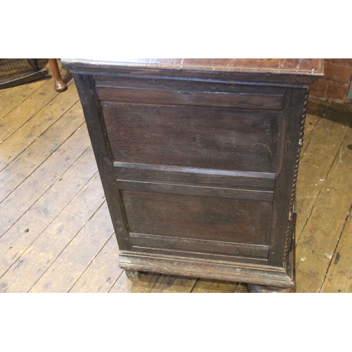 724 - A Jacobean oak chest of drawers, late 17th century, the twin plank top above an arrangement of three... 