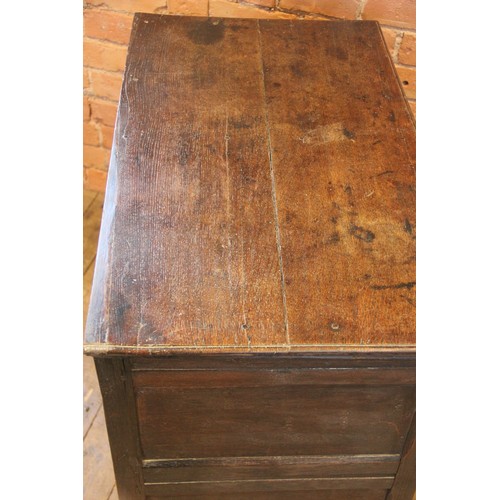 724 - A Jacobean oak chest of drawers, late 17th century, the twin plank top above an arrangement of three... 