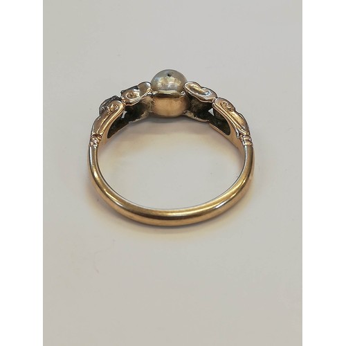 74 - A Victorian and later pearl and diamond ring, the central pearl measuring 5.7mm x 5.5mm, with two ol... 