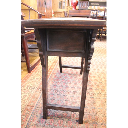 841 - A Chinese influence rattan and hardwood console table, 20th century, the framed rectangular top with... 