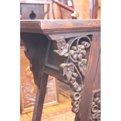 841 - A Chinese influence rattan and hardwood console table, 20th century, the framed rectangular top with... 