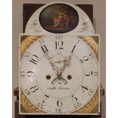 604 - A George III oak cased eight-day longcase clock, indistinctly signed Leicester, the hood with a twin... 