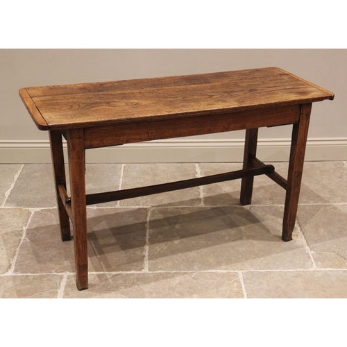 635 - An elm plank top side table, probably French, early 19th century, the cleated top raised upon legs o... 