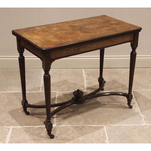 647 - A Regency style walnut tea table, late 19th century, the burr walnut quarter veneered top with round... 