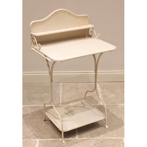 711 - A French painted metal washstand, mid 20th century, the serpentine gallery back with a single shelf ... 