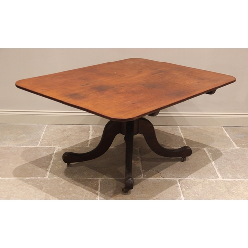 670 - A 19th century mahogany centre/breakfast table, the rectangular tilt top with rounded corners upon a... 