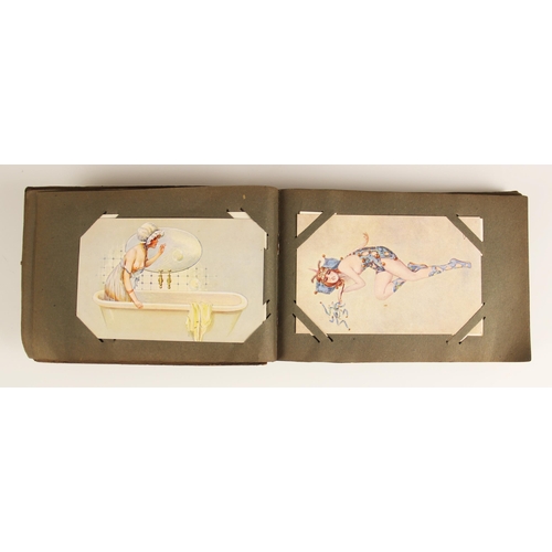 285 - A postcard album, early 20th century, containing French examples by Mauzan, Gayac, Milliere, Meunier... 