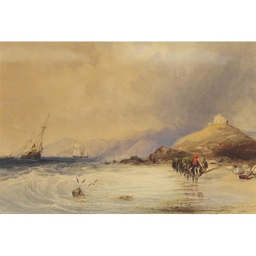 287 - After Charles Bentley O.W.S. (British, 1806-1854), 
Horses on a beach with fishing boats beyond, 
Li... 