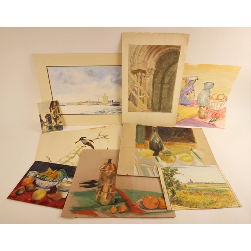 310 - A collection of unframed watercolours, to include works by E. Boudin, John Collins, Eric Manning and... 