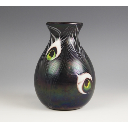 515 - A John Ditchfield for Glasform studio glass vase of baluster form, the iridescent green and purple g... 