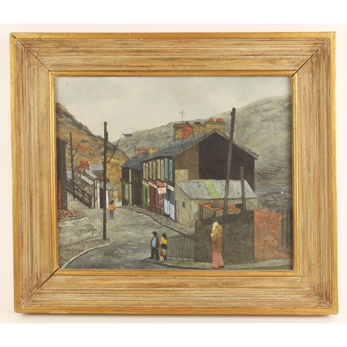 324 - Christopher Compton Hall (British, 1930-2016),  
A northern village street scene,  
Oil on board,  
... 