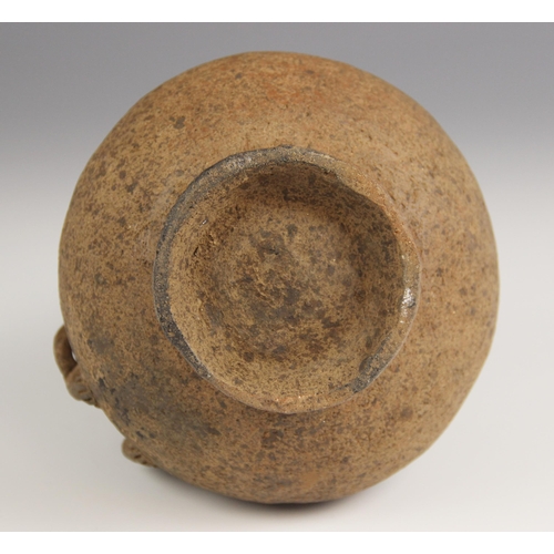 364 - A South American zoomorphic pottery vessel, probably Columbian, of compressed globe and shaft form w... 