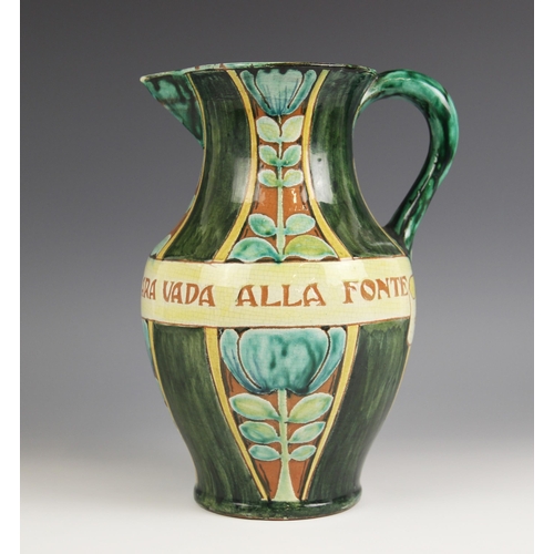 449 - An Arts & Crafts Della Robbia ewer, early 20th century, of shouldered inverted baluster form, design... 