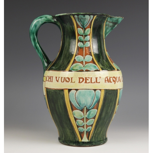 449 - An Arts & Crafts Della Robbia ewer, early 20th century, of shouldered inverted baluster form, design... 