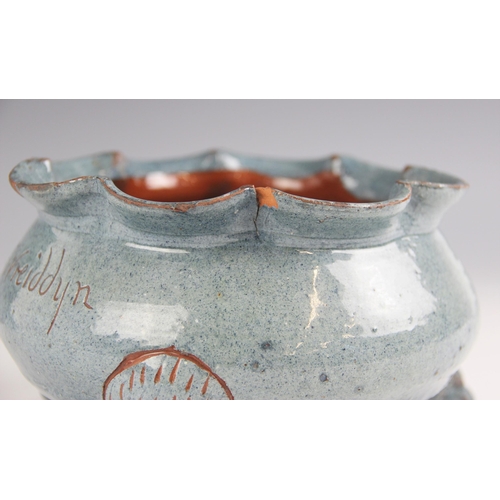 468 - A Welsh Ewenny Pottery glazed terracotta footed bowl or cache pot, early 20th century, probably by W... 