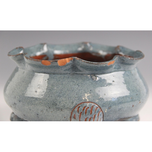 468 - A Welsh Ewenny Pottery glazed terracotta footed bowl or cache pot, early 20th century, probably by W... 