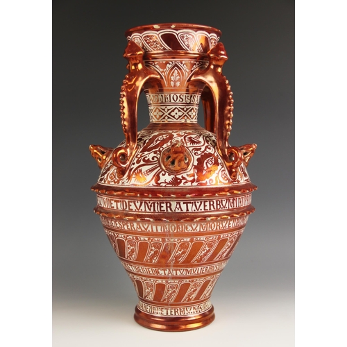 483 - A Cantagali red lustre vase, late 19th or early 20th century, of inverted baluster form, the flared ... 